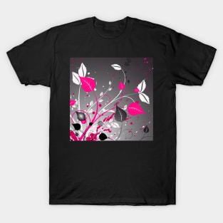 Pink White Grey Floral Art T-Shirt